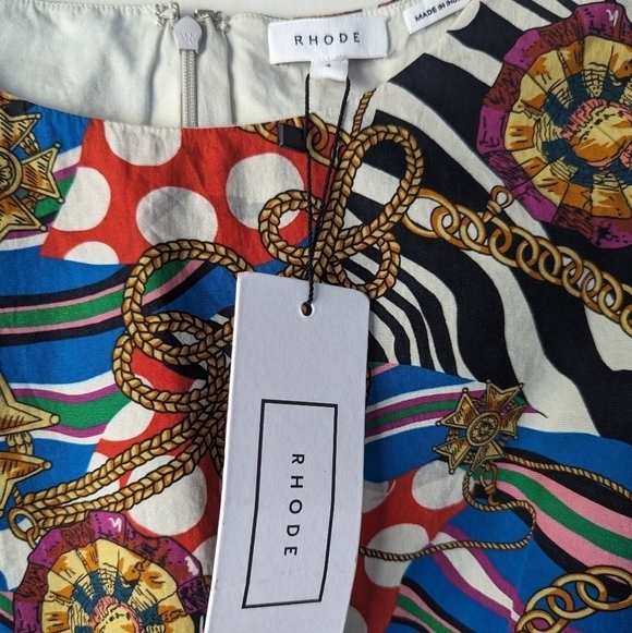 NWT Rhode Hailey Chain-Print Cotton-Voile Mini Dress Size 4 - Picture 3 of 5